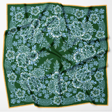 Silk Twill Scarf -Blossom in Garden Green