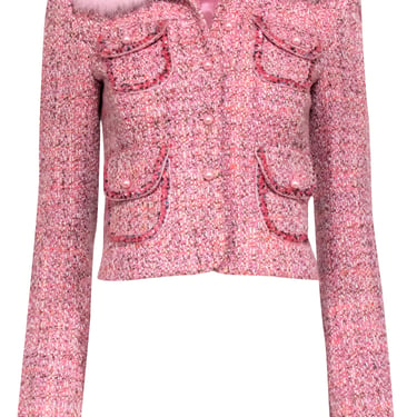 Cynthia Steffe - Pink Tweed Rabbit Fur Trim Blazer Sz XS