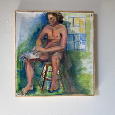 Vintage Impressionist Study  Oil On Canvas Painting of a Man Reading 