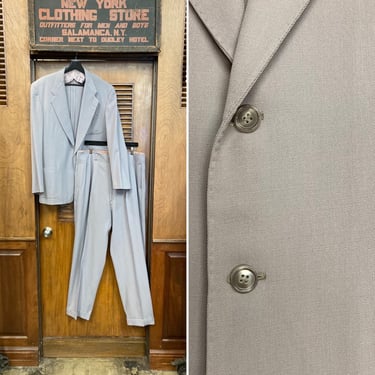 Vintage 1950’s Size L Grey Rayon Gab Rockabilly Two Piece Suit, Jacket, Sportcoat, Pleated Pants, 1950s Suit, Patch Pocket, Teo Piece Suit 