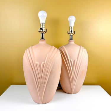 Blush/Peach Art Deco Table Lamp (2 Available, Sold Separately) 