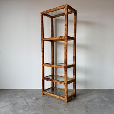 1970s Mid-Century Modern Wrapped Rattan Five-Tier Etagere with Glass Shelves 