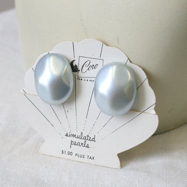 1950s NOS Coro Soft Gray Pearl Clip Earrings 