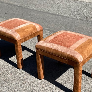 Vintage Suede Ottoman Benches By Milo Baughman 