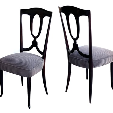 A Refined Pair of Italian 1950s Black Lacquered Side/Desk Chairs