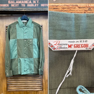 Vintage 1960’s -Deadstock- “McGregor” Cotton Loop Collar Mod Rockabilly Shirt with Checkerboard Design, 60’s Vintage Clothing 