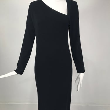 Helmut Lang Black Ribbed Knit Asymmetrical Neck Dress