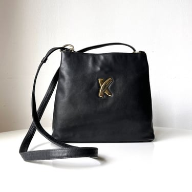 Vintage Paloma Picasso Black Leather Convertible Crossbody/Shoulder Bag 