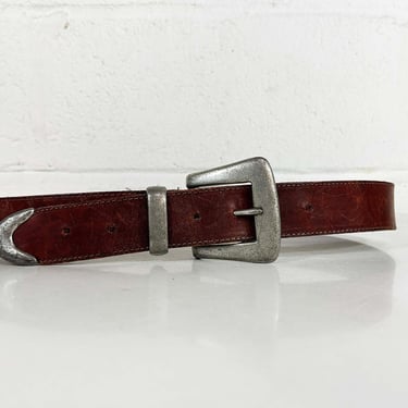 Vintage Leather Belt Western Southwest Cowgirl Rockabilly Country Southwestern USA Made Omega Silver Metal Buckle Small 1990s 1980s 