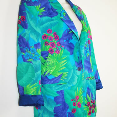 Vintage 90s Blue Tropical Floral Blazer 