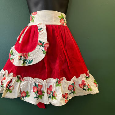 1950s novelty strawberry apron sheer red ruffle skirt saver OSFM 