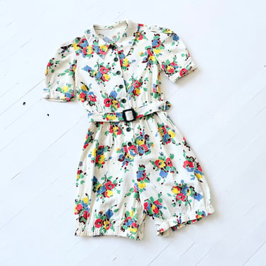 1930s Floral Print Belted Romper 