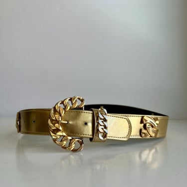 Vintage 90s Gold Chunky Embellished Vegan Leather Belt - S 