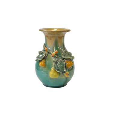 Chinese Turquoise Tan Glaze Dimensional Flower Holder Pot Vase ws3370E 