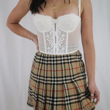 Vintage Burberry Nova Check Wool Pleated Mini Skirt - Small- 26in waist 