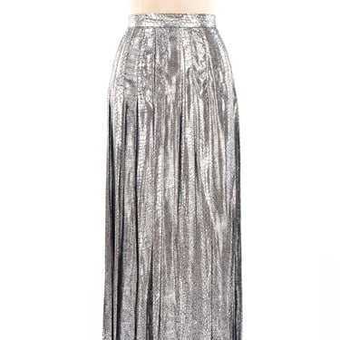 Metallic Silver Pleated Midi Skirt
