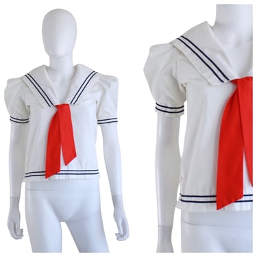 1960s Middy Sailor Blouse - 60s Red White & Blue Blouse - Vintage Middy Blouse - Vintage Sailor Top - 60s Sailor Girl Shirt |Size XS / Small 