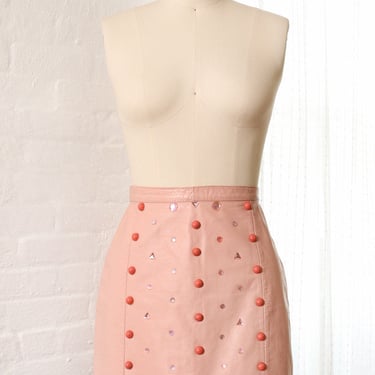 Bedazzled Bubblegum Leather Mini Skirt S/M