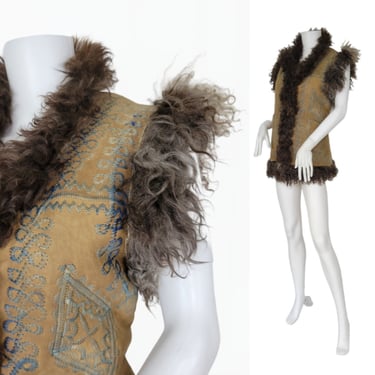 1960's Afgan Brown Embroidered Suede Shearling Fur Vest I Sz Med I Hippie I Penny Lane 