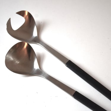 Vintage Danish Modern Stainless and Black Walnut Salad Serving Set by Raadvad, Denmark 