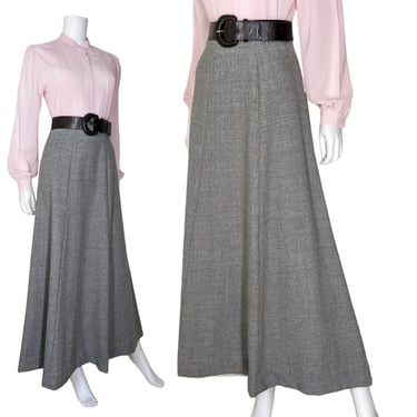 Vintage Gray Wool Maxi Skirt, Medium / Flared Minimal Full Length Panel Skirt / Long 1940s Style Winter Skirt 