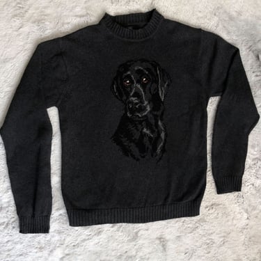 Black Labrador Retriever Dog Cotton Sweater, MENS LARGE, Vintage Lab Puppy, by RedHead, Pullover 