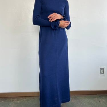 Navy Ruffle Neck Maxi Dress (S)