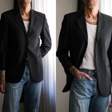 Vintage 90s Ermenegildo Zegna Charcoal Shadow Pinstripe Three Button Blazer | Made in Italy | Size Euro 48 | 1990s Italian Designer Jacket 