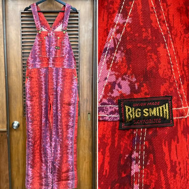 Vintage 1960’s w40 “Big Smith” Mod Hippie Denim Pop Art Overalls, 60’s Tie Dye, Vintage Clothing 