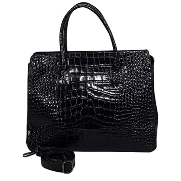 Gianni Conti - Black Croc Embossed Leather Satchel Bag