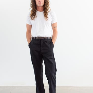 Vintage 34 Waist Black Cotton Twill Chinos | High Rise Unisex Straight Leg Utility Pant Trouser | P250 