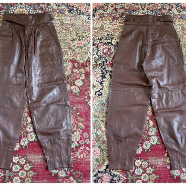 Vintage ‘80s butter soft brown leather pants | 80s aesthetic, runway, jodphur or jogger style trousers, XS/S 