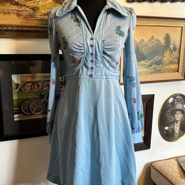 Vintage 1970s Prairie Style Minidress or Cottage Core Minidress 