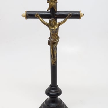 Antique Crucifix of Jesus on the Cross, Religious Church Folk Art 