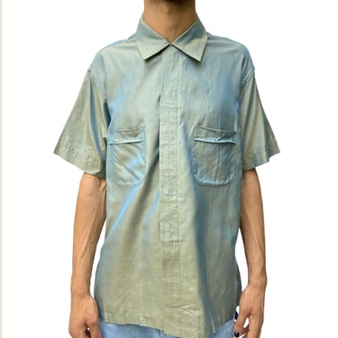 1950S Jayson Metallic Teal Silk Gray Tone Shirt 
