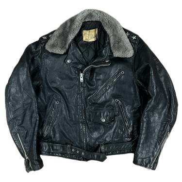Vintage Montgomery Ward &quot;Custom Crafted&quot; Studded Leather Motorcycle Jacket