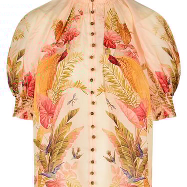 Zimmermann 'Billow' Ramie Puff Sleeves Blouse In 'Cream Palm Floral' Women