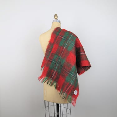 Vintage 1960s plaid mohair shawl, scarf, throw, large, oversized 