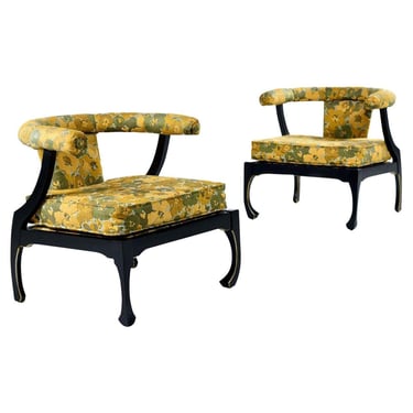 James Mont Style Black Lacquer Chinese Asian Modern Chinoiserie Ming Chairs 
