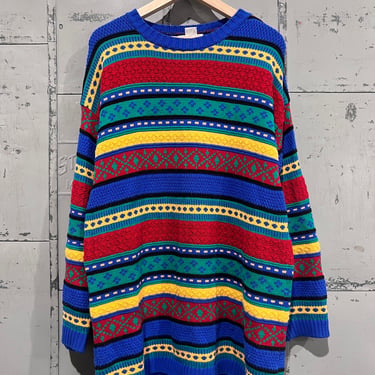 80s Large Picone Sport Chunky Striped geometric hand knit sweater multicolor 