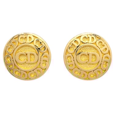 Christian Dior Button Earrings Clip-On Gold