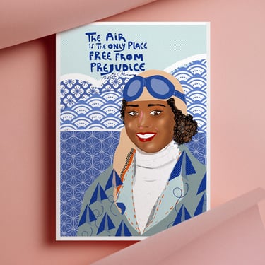 Bessie Coleman Art Print, Portrait, Dorm Room Wall Art, Cubicle Decor, Inspirational Quotes. 