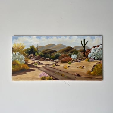 80's Vintage C. Castro Impressionist Desert Landscape Oil on Canvas Painting 