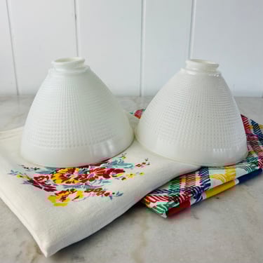Vintage Milk Glass Lamp Shade set of 2,  Basketweave, for Replacement Shade, Hanging Lamp, Farmhouse Decor, white glass collection, decor 