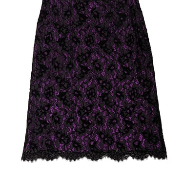 Escada - Purple Silk Skirt w/ Black Lace Overlay Sz 12