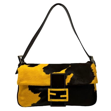 Fendi Yellow Cow Print Baguette Bag