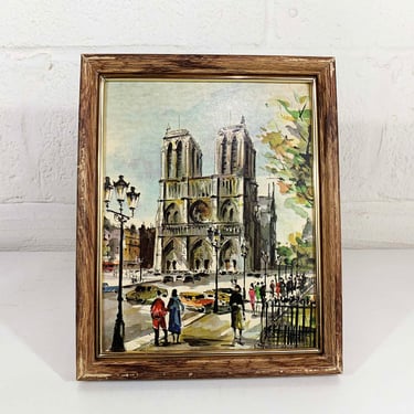 Vintage Cathédrale Notre-Dame de Paris Print France Painting Cityscape City Litho Mid-Century MCM Art Wall Decor Framed 1960s 60s 