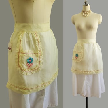 NOS 1950s Half Apron in Sheer Pale Yellow - Vintage Kitchen Decor - 50s Accessories 