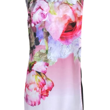 Ted Baker - Pink Peonies Printed Front-Paneled Shift Dress Sz 8