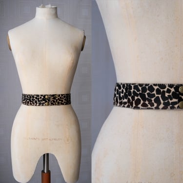 Vintage 80s Sonia Rykiel Paris Giraffe Pattern Pony Hair Snap Belt | Made in France | 100% Genuine Leather | 1980s Designer Womens Belt 